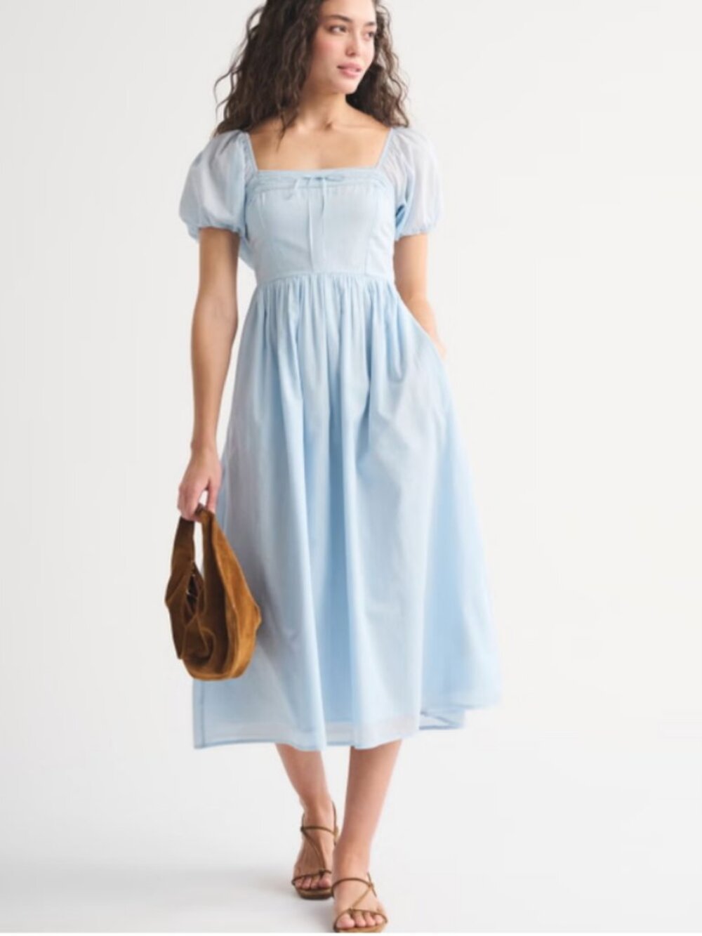 NWT A&F Emerson Puff Sleeve Midi Dress in Pastel Blue